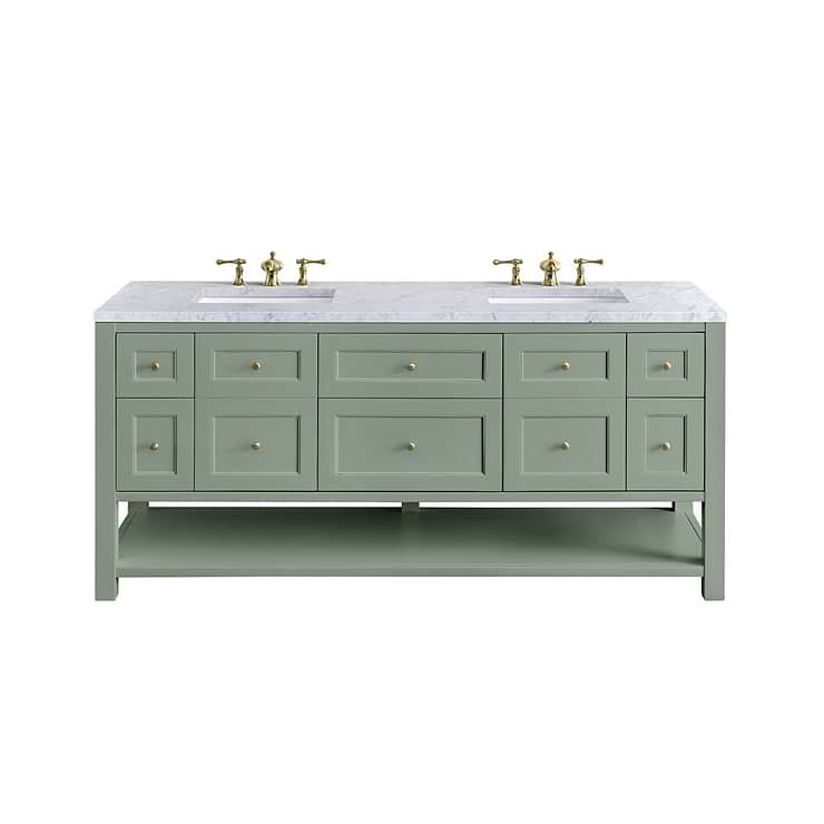 James Martin Vanities Breckenridge Smokey Celadon Green 72" Double Vanity with Carrara Marble Top