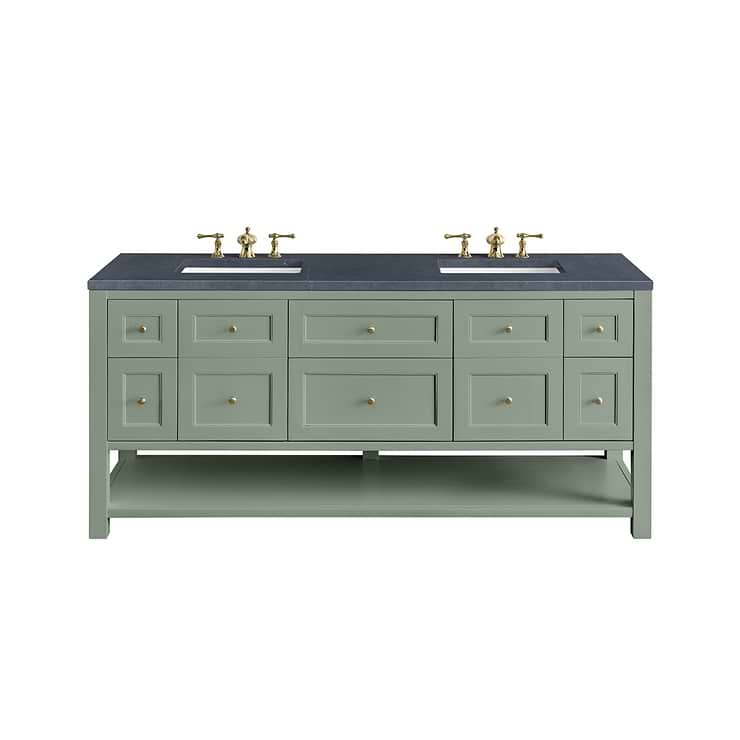 James Martin Vanities Breckenridge Smokey Celadon Green 72" Double Vanity with Charcoal Soapstone Quartz Top