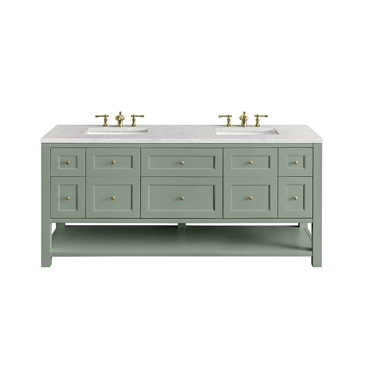 James Martin Vanities Breckenridge Smokey Celadon Green 72" Double Vanity with Eternal Jasmine Pearl Quartz Top