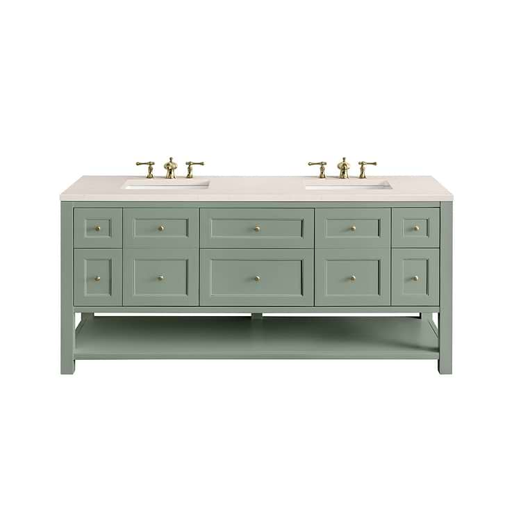 James Martin Vanities Breckenridge Smokey Celadon Green 72" Double Vanity with Eternal Marfil Quartz Top