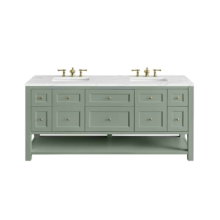 James Martin Vanities Breckenridge Smokey Celadon Green 72" Double Vanity with Ethereal Noctis Quartz Top