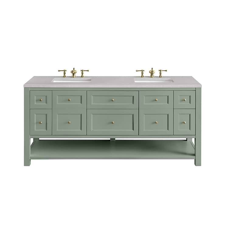 James Martin Vanities Breckenridge Smokey Celadon Green 72" Double Vanity with Eternal Serena Quartz Top