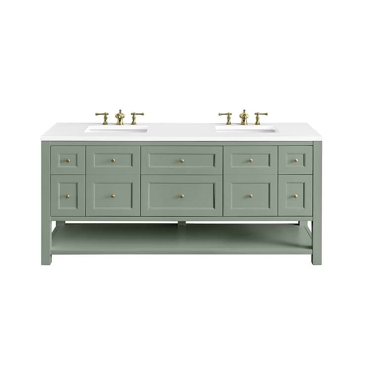 James Martin Vanities Breckenridge Smokey Celadon Green 72" Double Vanity with White Zeus Quartz Top