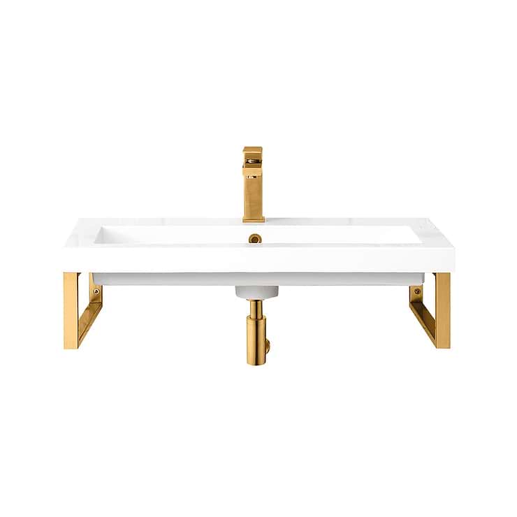 James Martin Vanities Boston Radiant Gold 32" Floating Sink with White Integrated Top