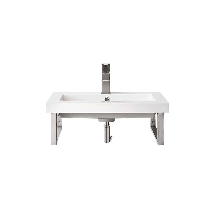 James Martin Vanities Boston Brushed Nickel 24" Floating Sink with White Integrated Top