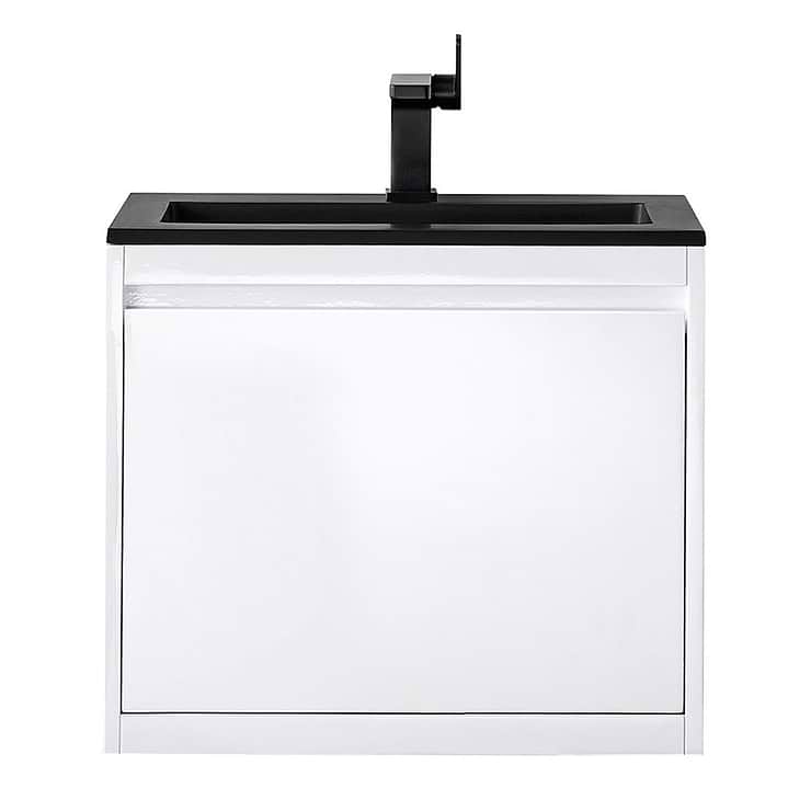 James Martin Vanities Mantova Glossy White 24" Floating Vanity with Charcoal Black Integrated Top