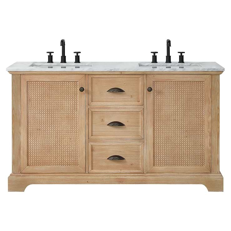 Olivier Blonde Wood 60" Double Vanity with Carrara Marble Top