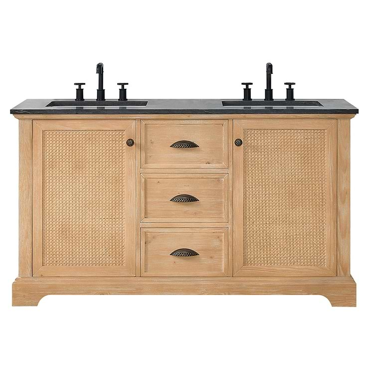 Olivier Blonde Wood 60" Double Vanity with Black Marble Top