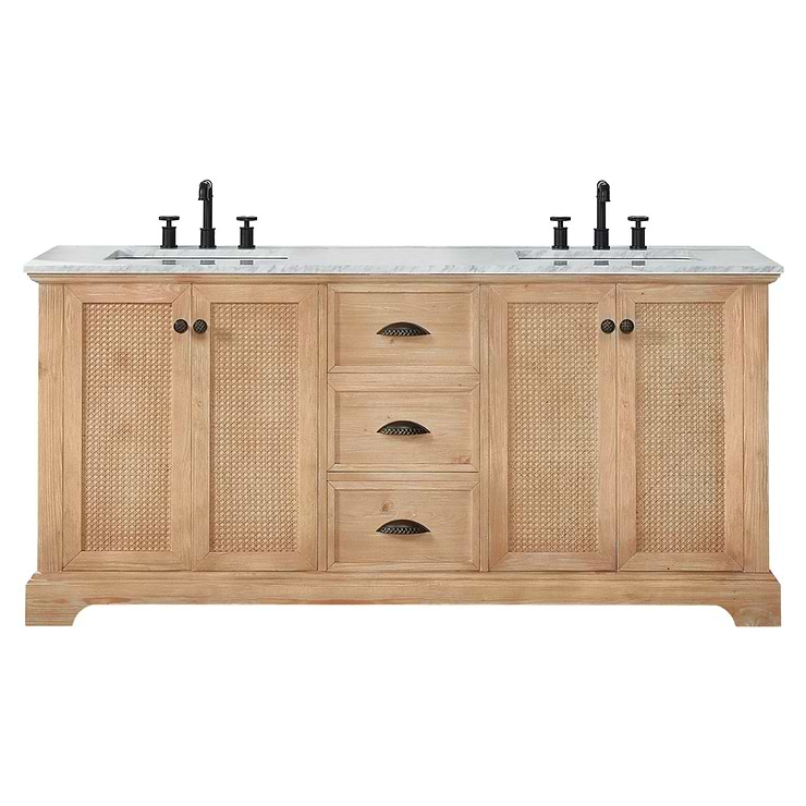 Olivier Blonde Wood 72" Double Vanity with Carrara Marble Top