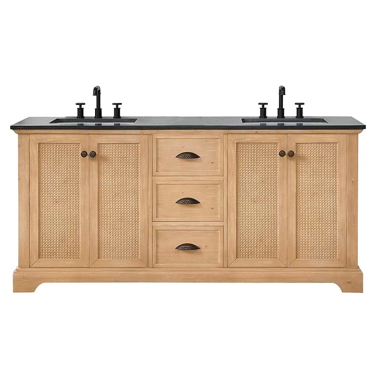 Olivier Blonde Wood 72" Double Vanity with Black Marble Top