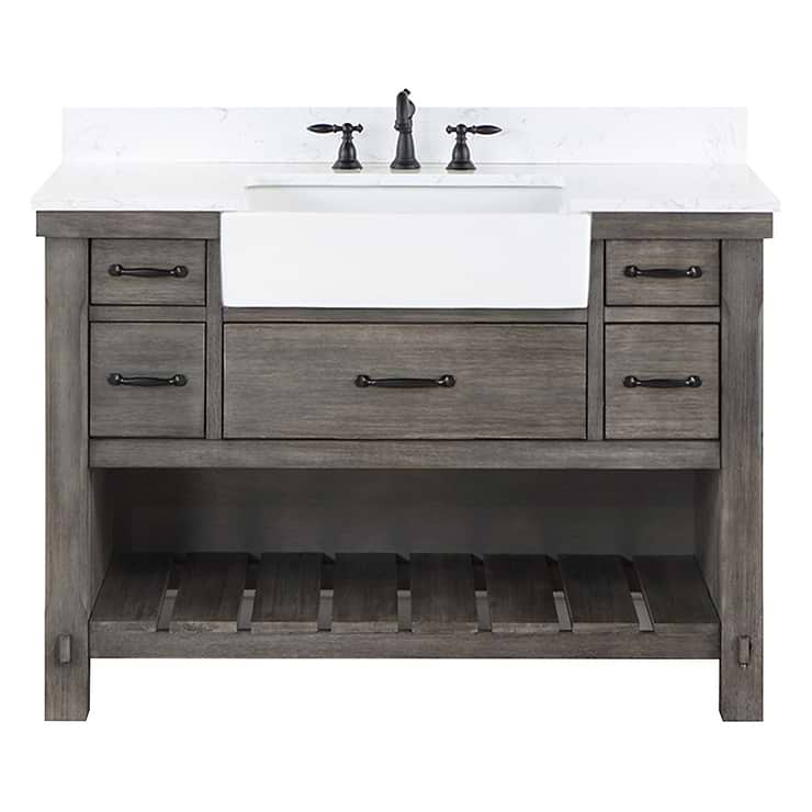 Inwood Gray Oak 48" Single Vanity with White Stone Top and Farmhouse Sink