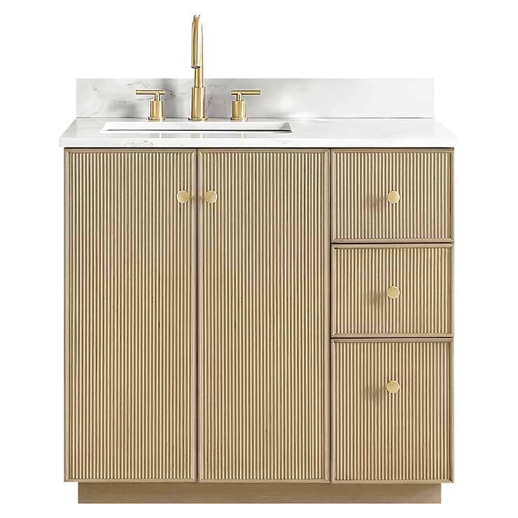 Florencia Blonde Oak 36" Single Vanity with Pacific White Quartz Top