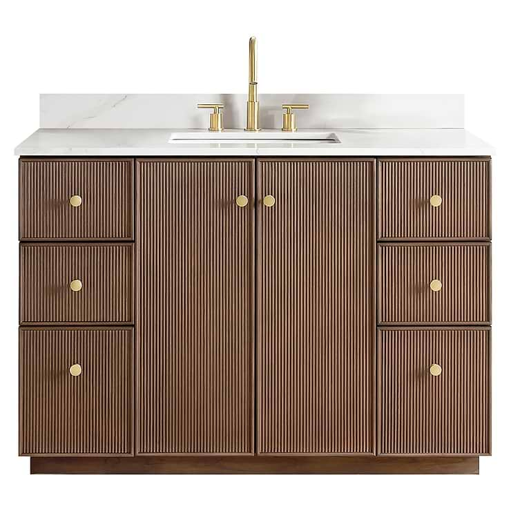 Florencia Brown Oak 48" Single Vanity with Pacific White Quartz Top