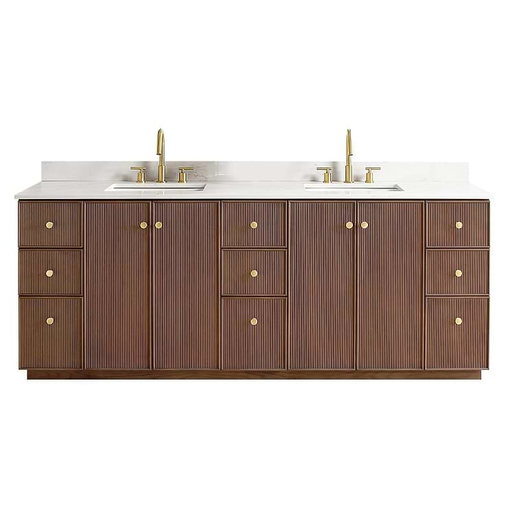 Florencia Brown Oak 84" Double Vanity with Pacific White Quartz Top