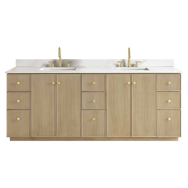 Florencia Blonde Oak 84" Double Vanity with Pacific White Quartz Top