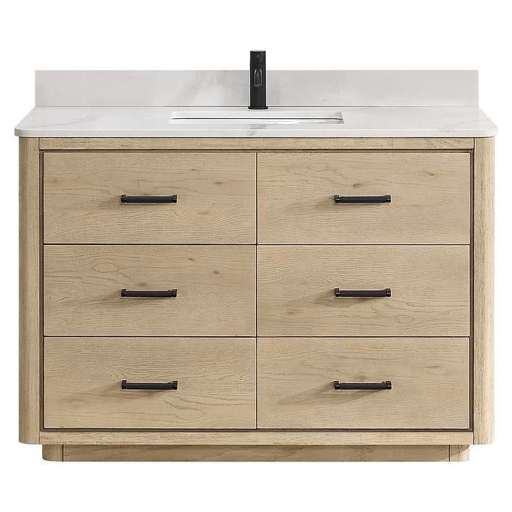 Genora Blonde Oak 48" Single Vanity with Pacific White Quartz Top