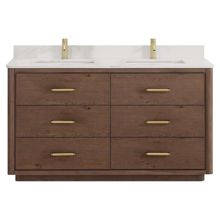 Genora Brown Oak 60" Double Vanity with Pacific White Quartz Top