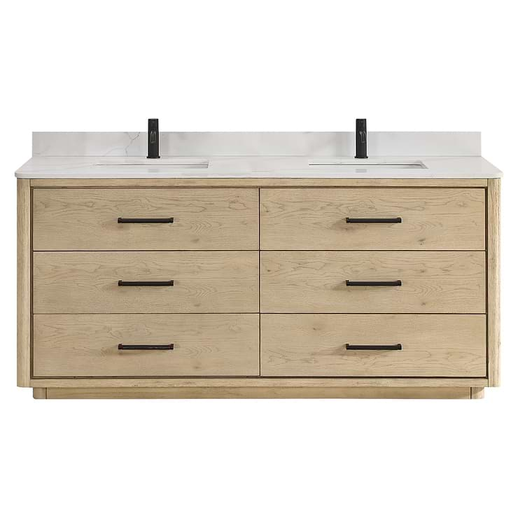 Genora Blonde Oak 72" Double Vanity with Pacific White Quartz Top