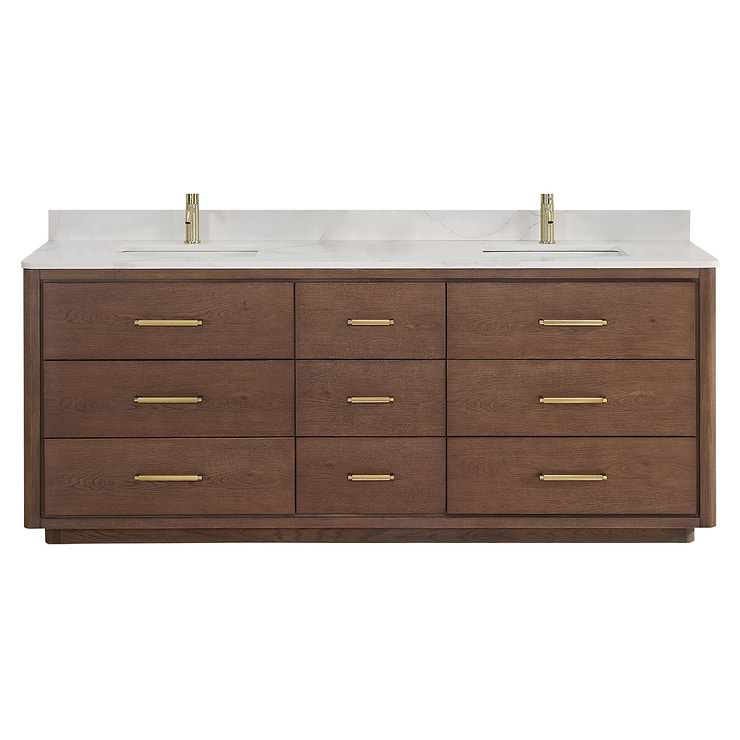 Genora Brown Oak 84" Double Vanity with Pacific White Quartz Top