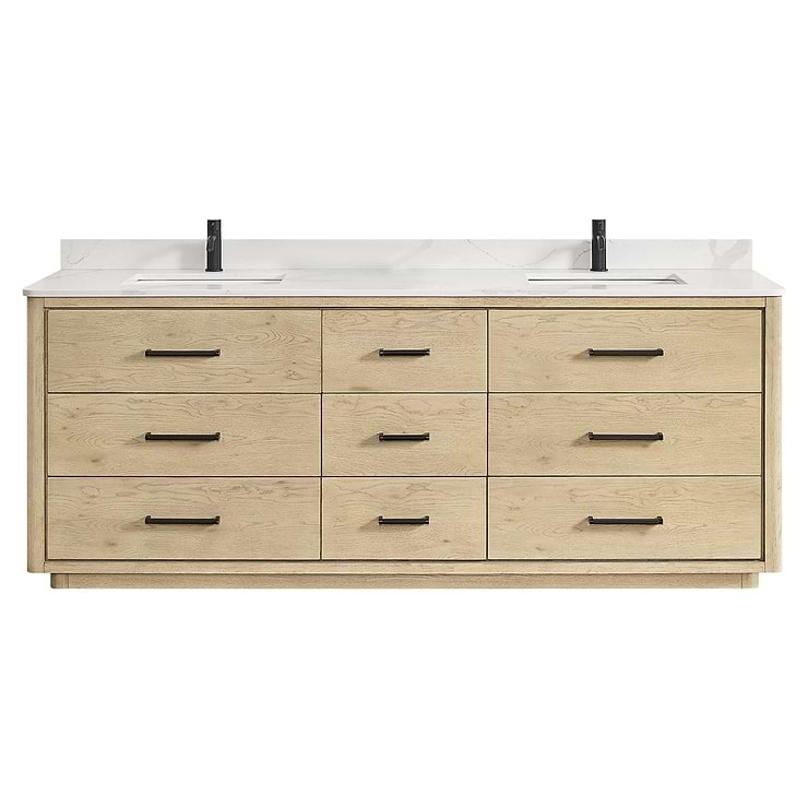 Genora Blonde Oak 84" Double Vanity with Pacific White Quartz Top