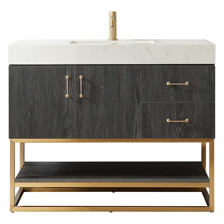 Ithica Black Oak 42" Single Vanity and Gold Hardware with Atlantic Stone Top