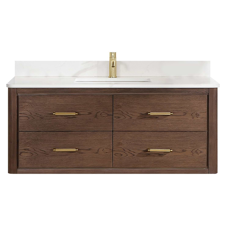 Riven Brown Oak 48" Single Vanity with Pacific White Quartz Top