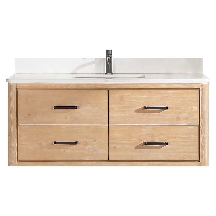 Riven Blonde Oak 48" Sinlge Vanity with Pacific White Quartz Top