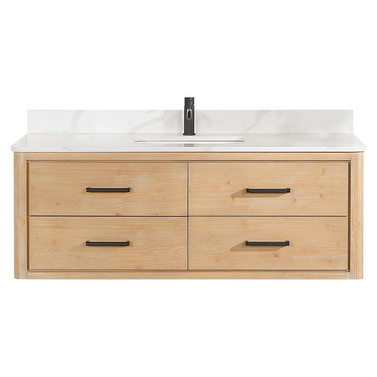 Riven Blonde Oak 55" Single Vanity with Pacific White Quartz Top