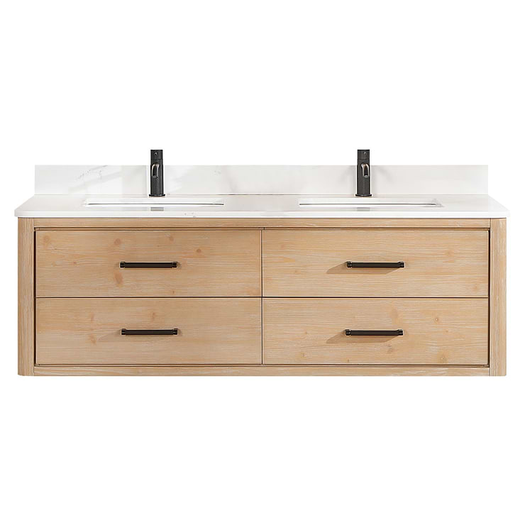 Riven Blonde Oak 60" Double Vanity with Pacific White Quartz Top