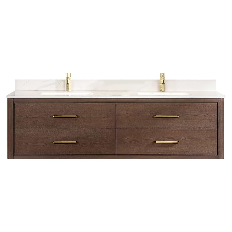 Riven Brown Oak 72" Double Vanity with Pacific White Quartz Top