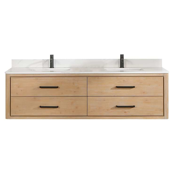 Riven Blonde Oak 72" Double Vanity with Pacific White Quartz Top