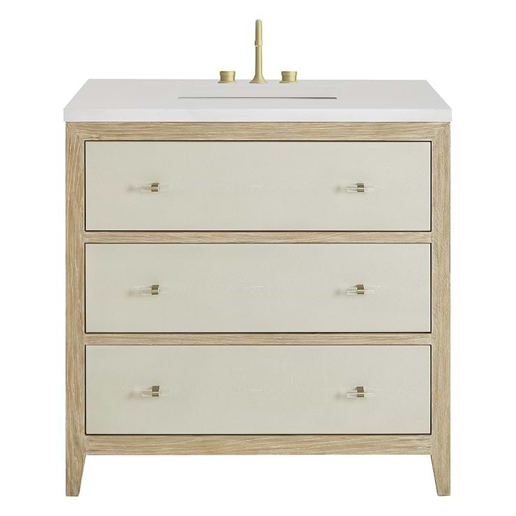 James Martin Vanities Celeste Sunwashed Oak 36" Single Vanity with White Quartz Top