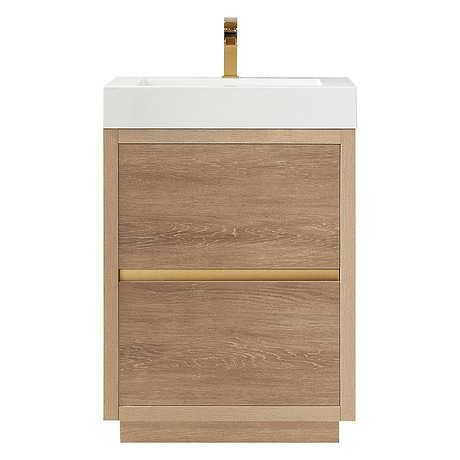 Serrano Blonde  Oak 24" Single Freestanding Vanity with White Integrated Top