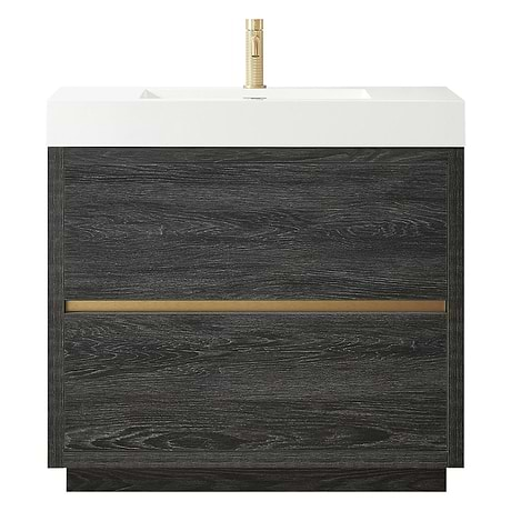 Serrano Black Oak 36" Single Freestanding Vanity with White Integrated Top