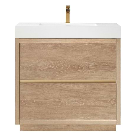 Serrano Blonde Oak 36" Single Freestanding Vanity with White Integrated Top