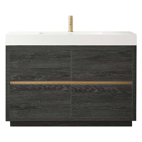 Serrano Black Oak 48" Single Freestanding Vanity with White Integrated Top