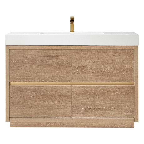 Serrano BlondeOak 48" Single Freestanding Vanity with White Integrated Top