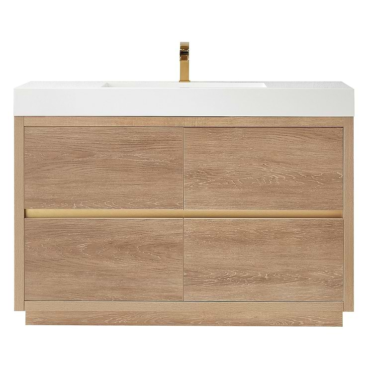 Serrano Blonde Oak 48" Single Freestanding Vanity with White Integrated Top