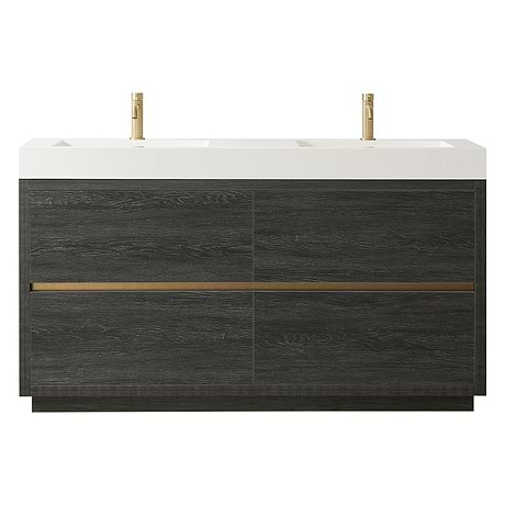 Serrano Black Oak 60" Double Freestanding Vanity with White Integrated Top