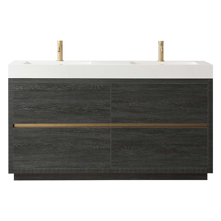 Serrano Black Oak 60" Double Freestanding Vanity with White Integrated Top