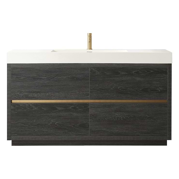 Serrano Black Oak 60" Single Freestanding Vanity with White Integrated Top