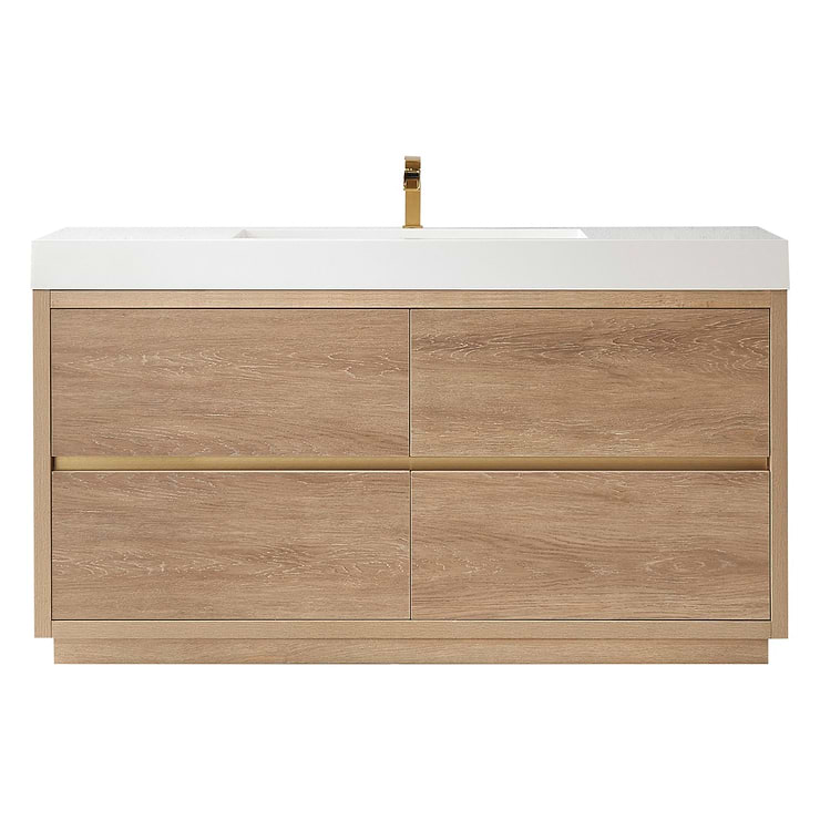 Serrano Blonde Oak 60" Single Freestanding Vanity with White Integrated Top