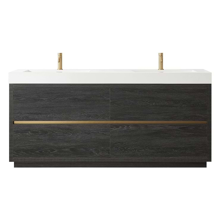 Serrano Black Oak 72" Double Freestanding Vanity with White Integrated Top