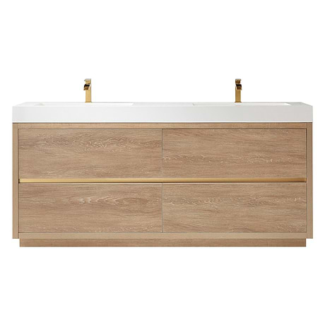 Serrano Blonde Oak 72" Double Freestanding Vanity with White Integrated Top