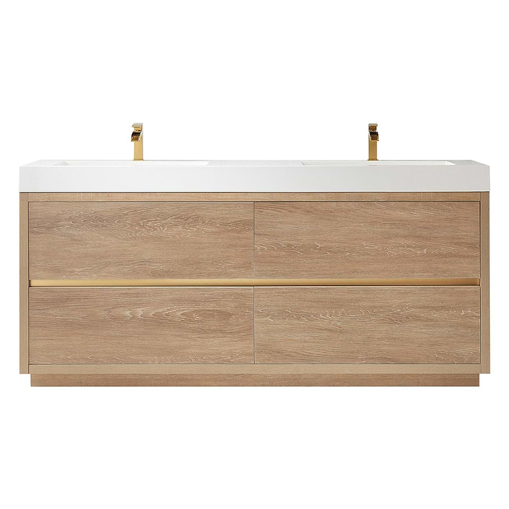 Serrano Blonde Oak 72" Double Freestanding Vanity with White Integrated Top