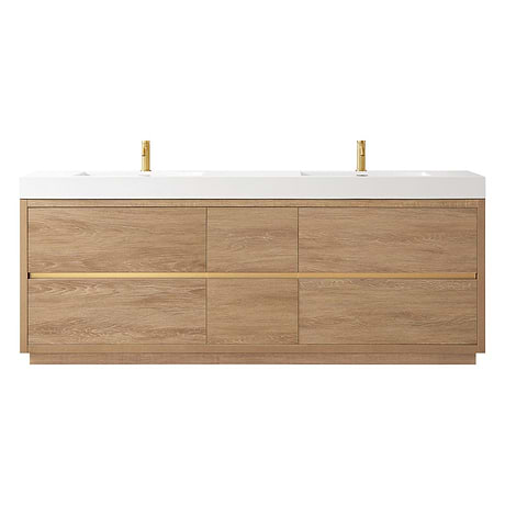 Serrano Blonde Oak 84" Double Freestanding Vanity with White Integrated Top