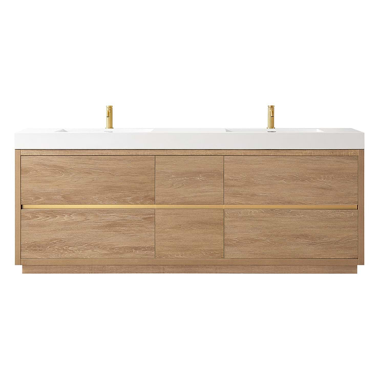 Serrano Blonde Oak 84" Double Freestanding Vanity with White Integrated Top