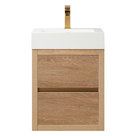 Serrano Blonde Oak 18" Single Floating Vanity with White Integrated Top