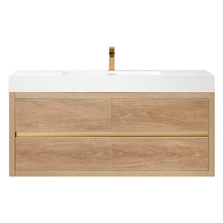 Serrano Blonde Oak 48" Single Floating Vanity with White Integrated Top