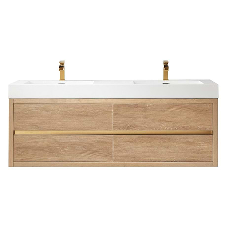 Serrano Blonde Oak 60" Double Floating Vanity with White Integrated Top